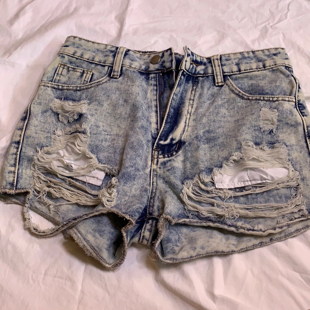 Destroyed denim shorts